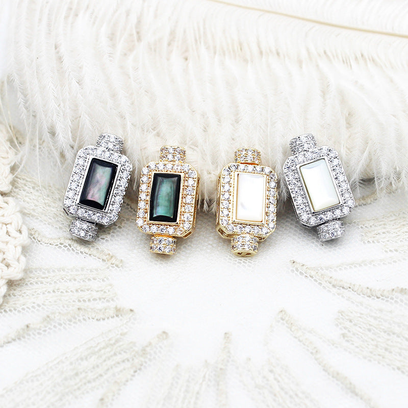 Wholesale DIY Copper Micro Inlaid Mother-of-Pearl Square Square Pearl Necklace Sweater Chain Connecting Buckle